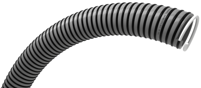 flexibler Schlauch, gewundener Schlauch, Spiralschlauch, schwarz-grau, Industrierohr