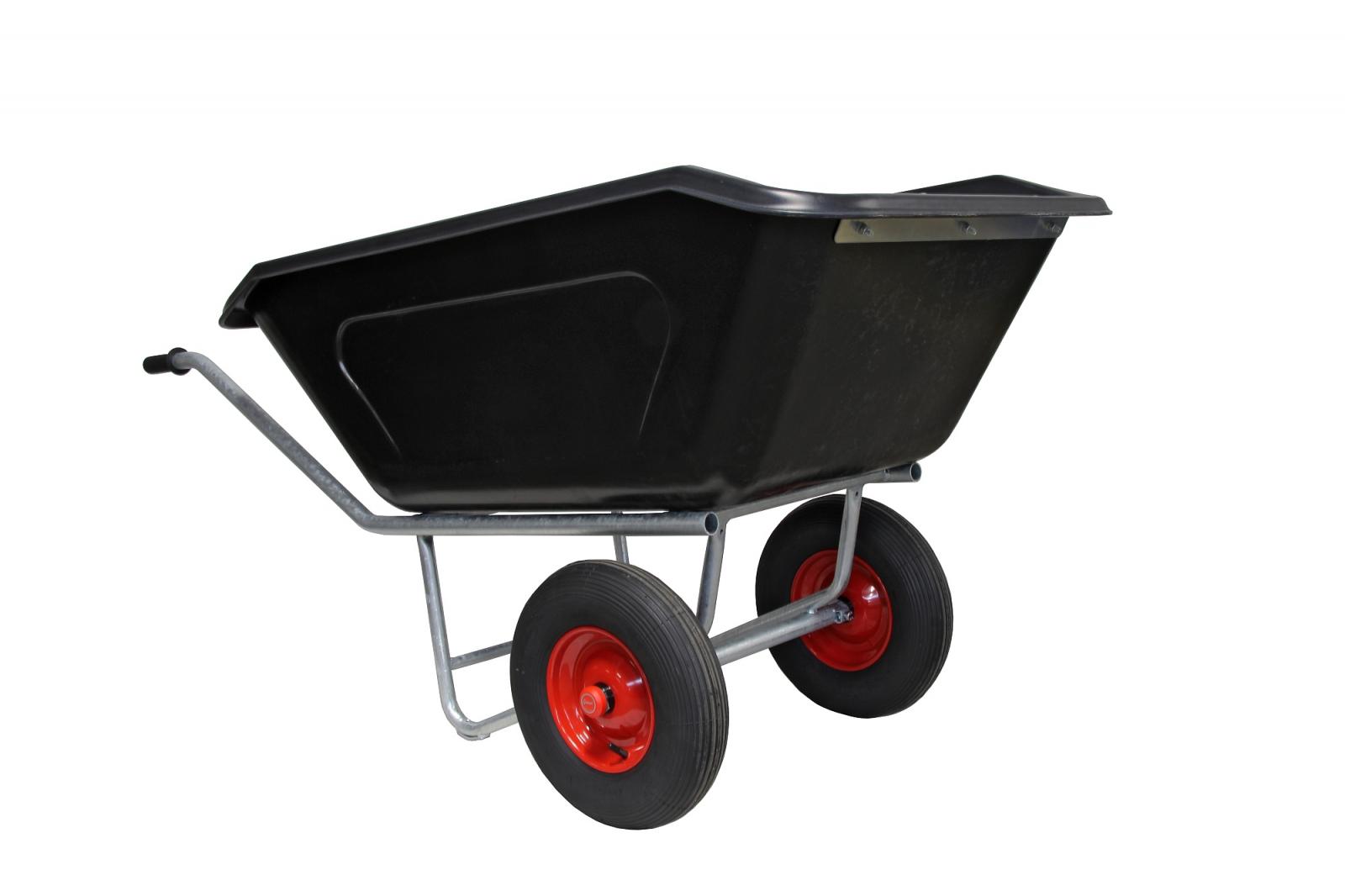 Kippschubkarre, Schubkarren, Schubkarrenrad, Metallrahmen, schwarzer Behälter